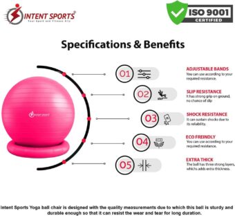 Yoga Ball Chair – Stability Ball with Inflatable Stability Base & Resistance Bands, Fitness Ball for Home Gym, Office, Improves Back Pain, Core, Posture & Balance (65 Cm) - Image 2