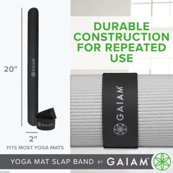 Gaiam Yoga Mat Strap Slap Band - Keeps Your Mat Tightly Rolled and Secure with One Snap - Strong Clasp for Yoga Mat Storage and Travel - Fits Most Size Mats (20"L x 1.5"W), Black - Image 2