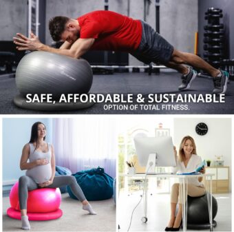 Yoga Ball Chair – Stability Ball with Inflatable Stability Base & Resistance Bands, Fitness Ball for Home Gym, Office, Improves Back Pain, Core, Posture & Balance (65 Cm) - Image 6