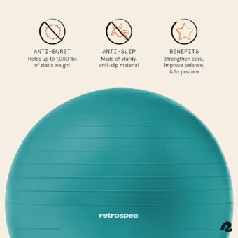 Retrospec Luna Exercise Ball, Base & Pump/Ball & Pump with Anti-Burst Material - Fitness Gym Swiss Ball - Perfect for Balance, Stability, Yoga, Pilates, Pregnancy & Birthing - Image 3