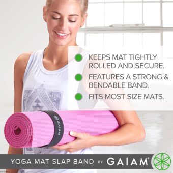 Gaiam Yoga Mat Strap Slap Band - Keeps Your Mat Tightly Rolled and Secure with One Snap - Strong Clasp for Yoga Mat Storage and Travel - Fits Most Size Mats (20"L x 1.5"W), Black - Image 4