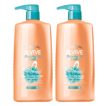 L'Oreal Paris Elvive Dream Lengths Curls Shampoo and Conditioner 2PK, Paraben-Free with Hyaluronic Acid and Castor Oil. Best for wavy hair to curly hair, 1 kit