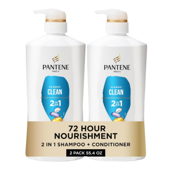 Pantene Classic Clean 2-in-1 Shampoo and Conditioner Set with Hair Treatment, Pro-V Nutrients for Dry, Color-Treated Hair, Long-Lasting Nourishment & Hydration...