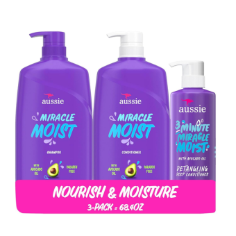 Aussie Miracle Moist Shampoo and Conditioner with 3 Minute Miracle Deep Conditioner, Avocado & Jojoba Oil, Paraben-Free, Moisturizes & Detangles, All Hair Types, Citrus Floral...
