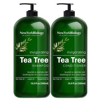 New York Biology Tea Tree Shampoo and Conditioner Set - Deep Cleanser - Relief for Dandruff and Dry Itchy Scalp - Therapeutic Grade - Helps Promote Hair Growth - 16.9 Fl Oz