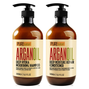 Argan Oil Shampoo and Conditioner Set - Moisturizing Sulfate Free Moroccan Care with Keratin - For Curly, Straight, Dry and Damaged Hair - Hydrating, Anti Frizz Salon Technology