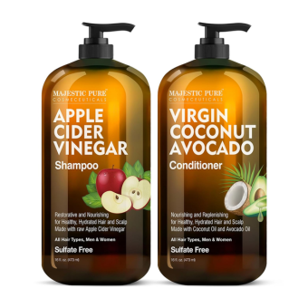 MAJESTIC PURE Apple Cider Vinegar Shampoo and Avocado Coconut Conditioner Set - Restores Shine & Reduces Itchy Scalp, Dandruff & Frizz - Sulfate Free, for All Hair Types, Men...