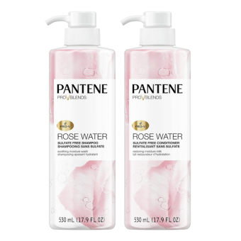 Pantene Sulfate Free Shampoo and Conditioner Set, Rose Water, Soothing and Moisturizing, Infused with Vitamin B5, for all Hair Types, Safe for Color Treated Hair, Pro-V Blend,...