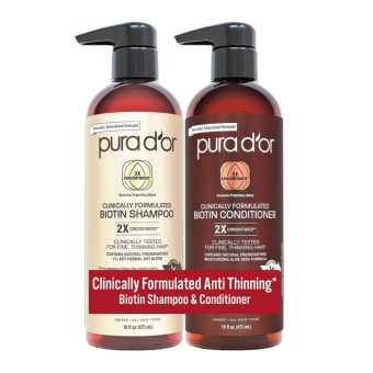 PURA D'OR Professional Grade Biotin Anti-Hair Thinning Shampoo & Conditioner, CLINICALLY TESTED Proven Results, 2X Concentrated DHT Blocker Thickening Products For Women & Men,...