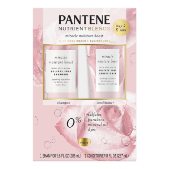 Pantene Nutrient Blends Miracle Moisture Boost Rose Water Shampoo & Conditioner Dual Pack for Dry Hair, Sulfate Free
