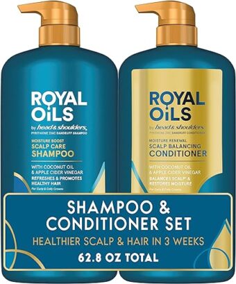 Head & Shoulders Royal Oils Dandruff Shampoo and Conditioner Set, Coconut Oil & Apple Cider Vinegar, Moisture Renewal, Scalp Relief, Curly & Coily Hair, Anti Dandruff, 31.4 Fl...