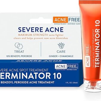 AcneFree Terminator 10 Acne Spot Treatment with Benzoyl Peroxide 10% Maximum Strength Acne Cream Treatment, 1 Ounce - Pack Of 1