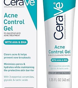 CeraVe Salicylic Acid Acne Treatment with Glycolic Acid and Lactic Acid | AHA/BHA Acne Gel for Face to Control and Clear Breakouts |1.35 Ounce