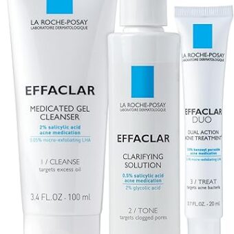 La Roche-Posay Effaclar Dermatological 3 Step Acne Treatment System, Salicylic Acid Acne Cleanser, Pore Refining Toner, and Benzoyl Peroxide Spot Treatment for Sensitive Skin,...