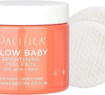 Pacifica Beauty, Glow Baby Brightening Peel Pads 10 Percent AHA And BHA, 60 Pc, Brightens And Exfoliates, For All Skin Types, Fragrance Free, Clean Skin Care, Vegan and Cruelty...