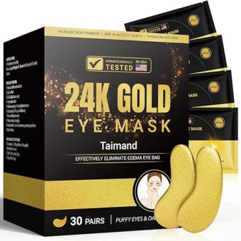 Under Eye Patches (30 Pairs), 24K Gold Under Eye Mask for Puffy Eyes, Dark Circles, Bags and Wrinkles with Collagen, Relieves Pressure and Reduces Wrinkles, Revitalises and...