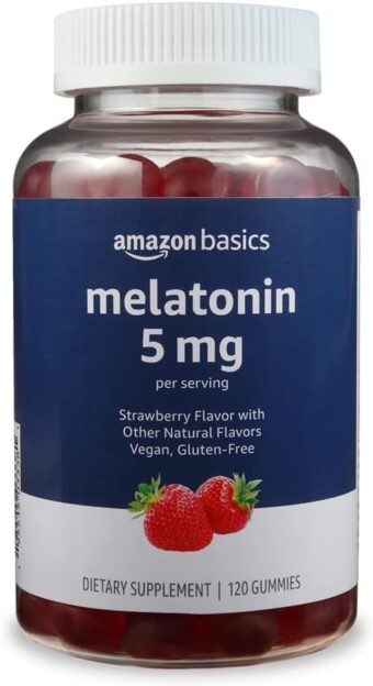 Amazon Basics Melatonin 5mg, 120 Gummies (2 per Serving), Strawberry (Previously Solimo)