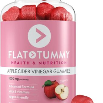 Flat Tummy Apple Cider Vinegar Gummies, 60 Count – ACV Gummies, Detox, Support Gut Health – Vegan-Friendly, Non-GMO - Beet and Pomegranate Superfood Powders, Vitamins B6, B9 & B12