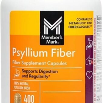 Member's Mark 100% Natural Psyllium Husk Fiber Capsules, Digestive Health, 400 Count (Pack of 1)