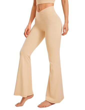 CRZ YOGA Womens Butterluxe Crossover Flare Leggings 31 Inches - High Waist V Cross Bell Bottoms Bootcut Wide Leg Yoga Pants