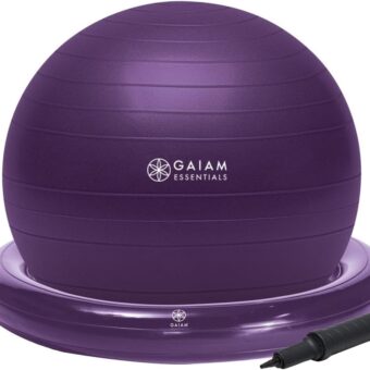Gaiam Essentials Balance Ball & Base Kit, 65cm Yoga Ball Chair, Exercise Ball with Inflatable Ring Base for Home or Office Desk, Includes Air Pump