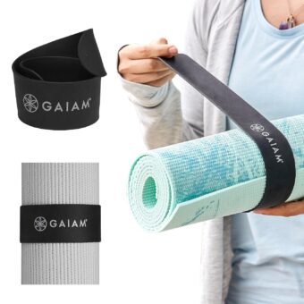 Gaiam Yoga Mat Strap Slap Band - Keeps Your Mat Tightly Rolled and Secure with One Snap - Strong Clasp for Yoga Mat Storage and Travel - Fits Most Size Mats (20"L x 1.5"W), Black