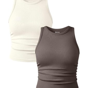 OQQ Women's 2 Piece Tank Tops Crew Neck Sleeveless Basic Stretch Casusal Yoga Crop Camis
