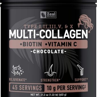 Premium Multi Collagen Peptides Protein Powder (1, 2, 3, 5 & 10) with Vitamin C, Biotin, Hyaluronic Acid, for Hair Skin and Nails - Marine, Bovine, Chicken & Eggshell...