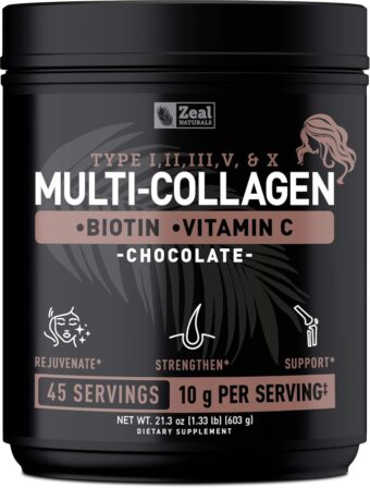 Premium Multi Collagen Peptides Protein Powder (1, 2, 3, 5 & 10) with Vitamin C, Biotin, Hyaluronic Acid, for Hair Skin and Nails - Marine, Bovine, Chicken & Eggshell...