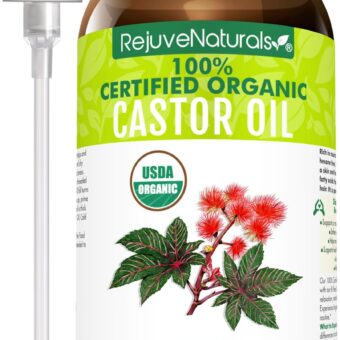 RejuveNaturals Castor Oil (16oz Glass Bottle) USDA Certified Organic, 100% Pure, Cold Pressed, Hexane Free. Boost Hair Growth for Thicker, Fuller Hair, Lashes & Eyebrows.