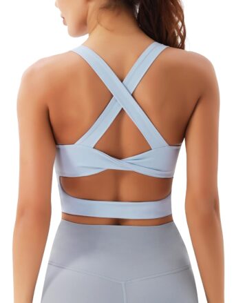 Sports Bras for Women Criss-Cross Back Padded Workout Tank Tops Medium Support Crop Tops for Women