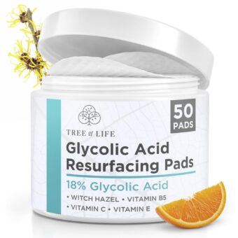 Tree of Life Beauty 18% Glycolic Acid Pads for Face (50 Pads) - Exfoliating Pad for Face with Witch Hazel, Vitamin C, Vitamin B5 and Vitamin E - Smooth Pore Pad Reduce...