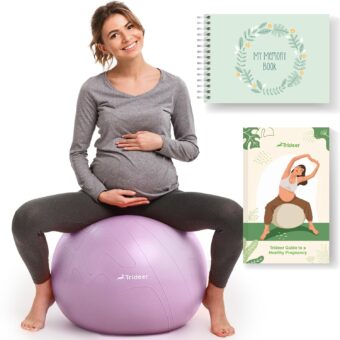 Trideer Pregnancy Birthing Ball - 1.7mm Extra Thick Yoga Ball for Maternity, Labor, Exercise, Physio, Recovery - Guide & Baby Memory Book Included - 440LB Anti-Burst & Non-Slip...