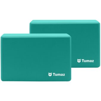 Tumaz Yoga Blocks 2 Pack with Strap Set, High Density/Lightweight EVA Foam and Non-Slip Natural Cork Blocks & Premium 8F Yoga Strap Set - E-Book Included