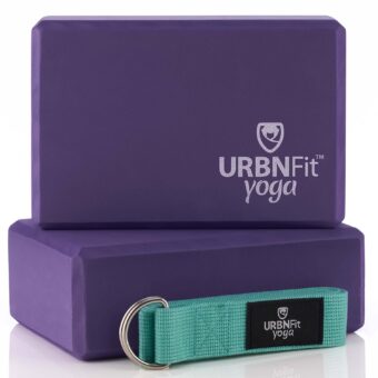 URBNFit Yoga Blocks 2 Pack - Sturdy Foam Yoga Block Set with Strap for Exercise, Pilates Workout, Stretching, Meditation, Stability - High Density Non Slip Brick, Fitness...