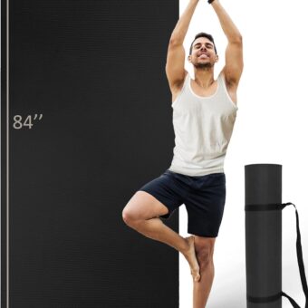 Extra Long & Wide Thick Yoga Mat for Tall Men & Women, 84'' x 32'' x 7mm Oversized Yoga Mat Double-Sided Non Slip, Pro TPE Yoga Mats with Strap